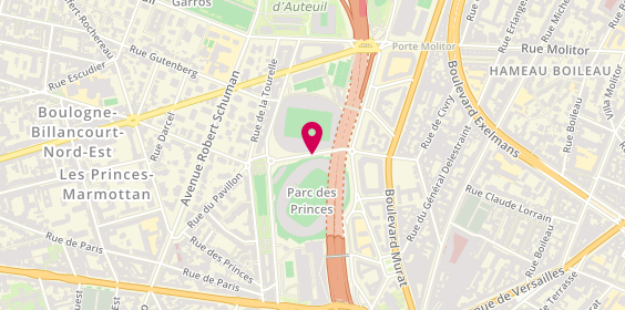 Plan de Paris-Saint-Germain Megastore Govhr. is Mbaby, Avenue Gal Sarrail parc des Princes 24 Rue Claude Farrère, 75016 Paris
